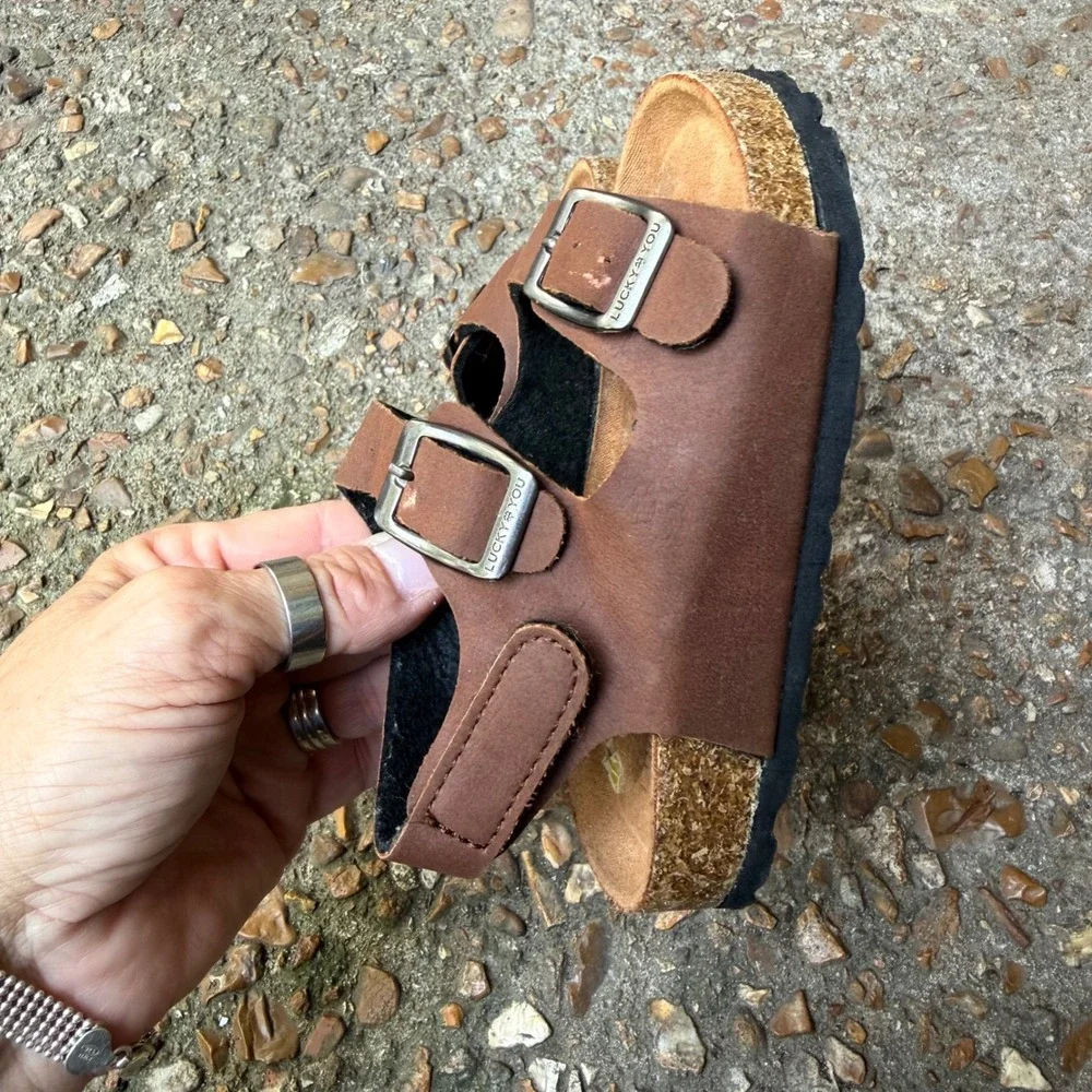 Lucky Brand Blanc Brown Double Strap Cork Sandals Toddler Size 8M